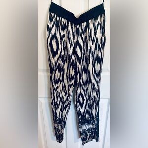 RAPSODIA Black and White Patterned Silk Pants